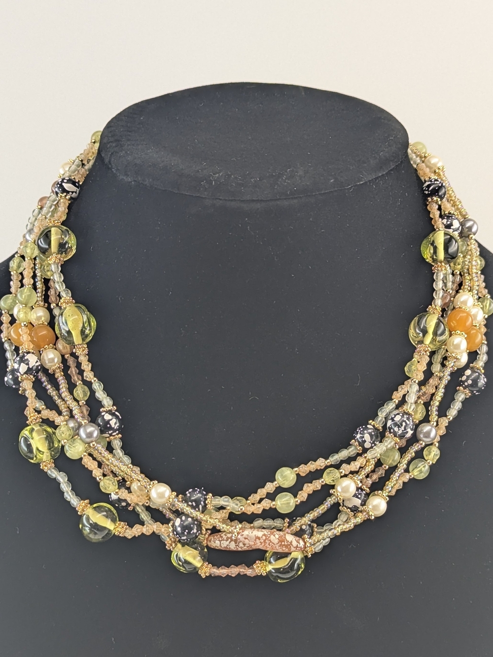 Multi-Strand Green and Gold Beaded Women’s Necklace